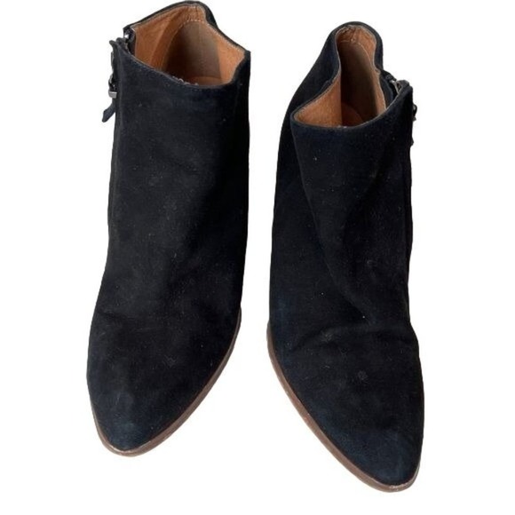 Halogen Wedge Booties Black Suede Zip Sides Selbi Almond Toe Shoes Size 8 M - Picture 10 of 11